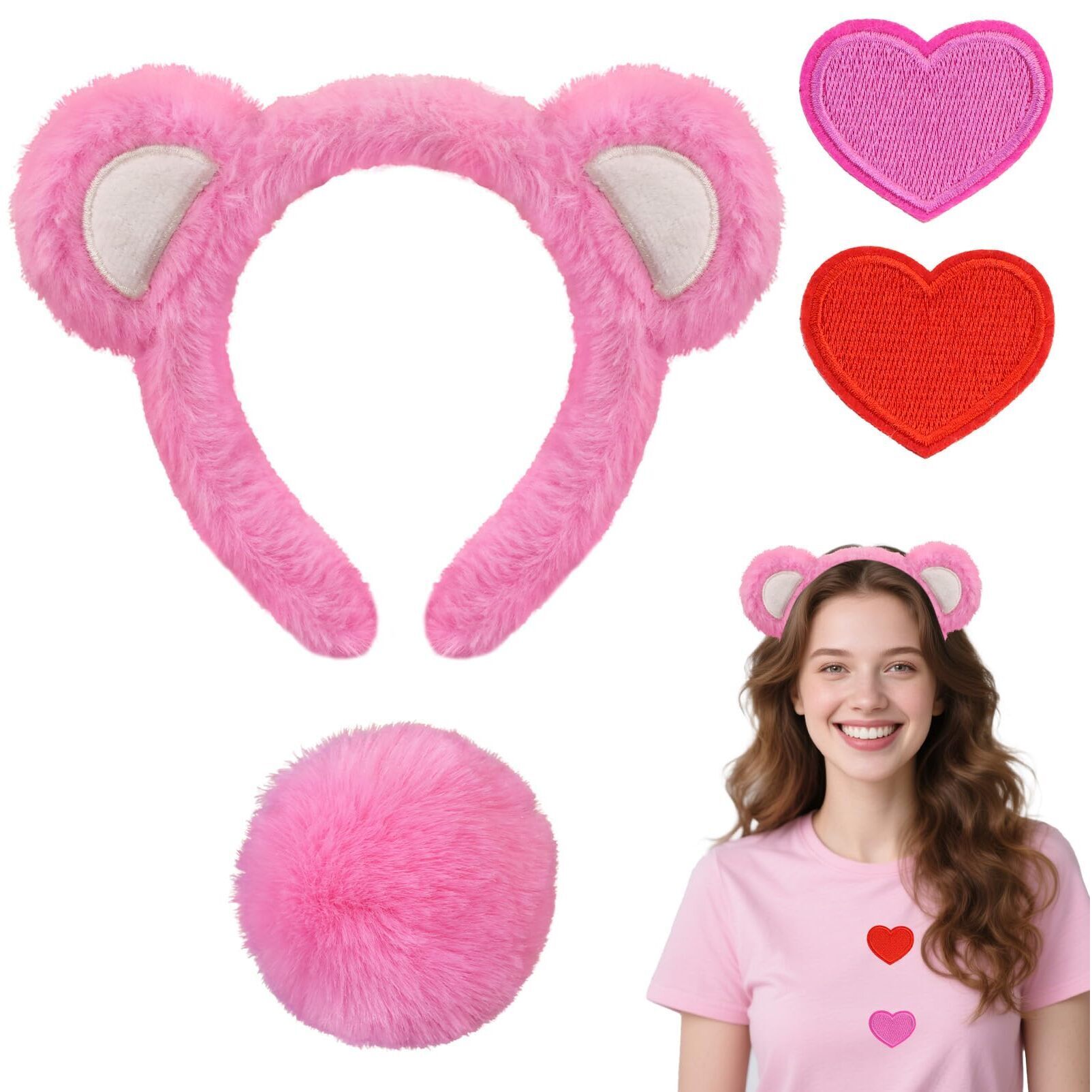 1266 Bear Ears Headband Tail  Heart Patch  Cartoon Bear